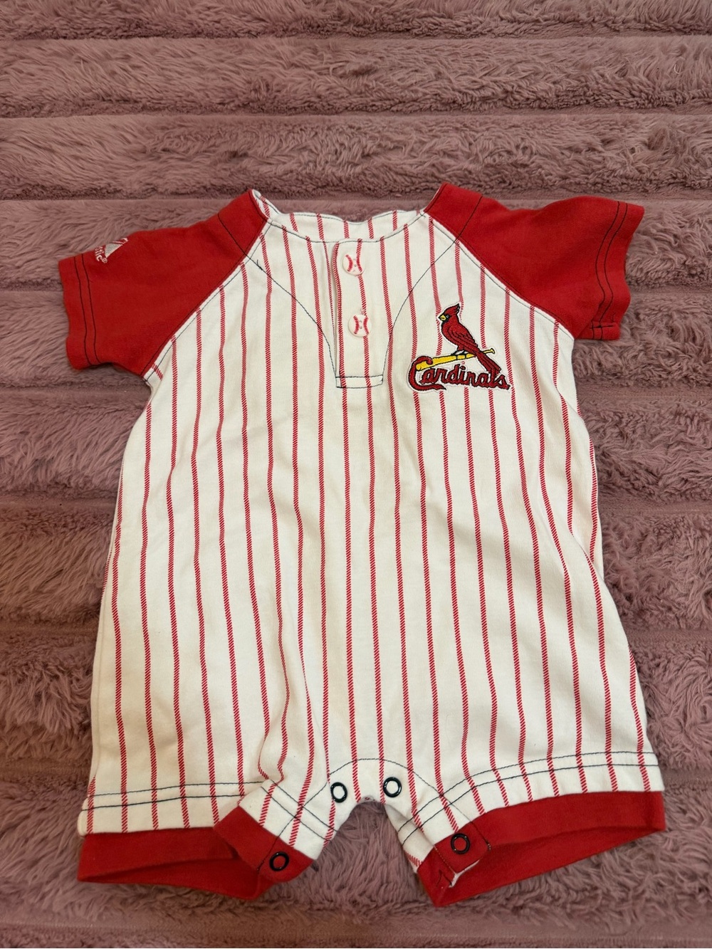 Majestic White & Red Pinstripe Cardinals One-Piece